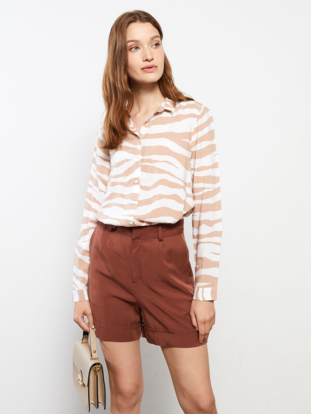 Front Button Closure Patterned Long Sleeve Viscose Women's Shirt-1