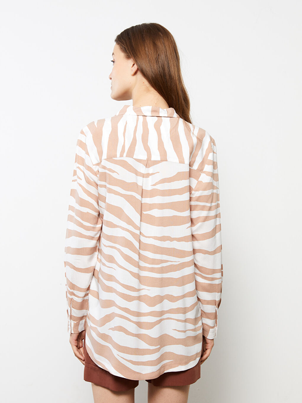 Front Button Closure Patterned Long Sleeve Viscose Women's Shirt-4