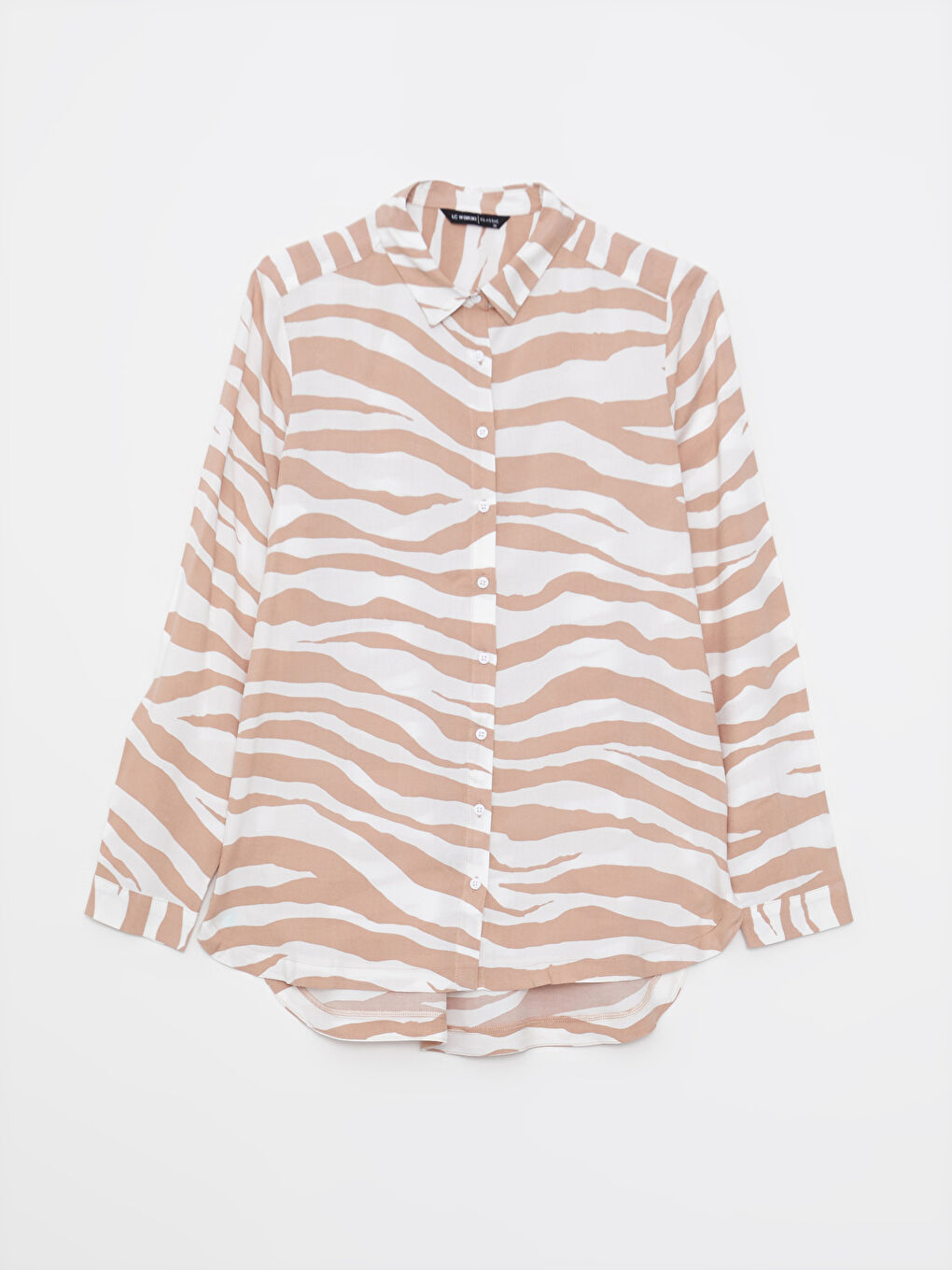 Front Button Closure Patterned Long Sleeve Viscose Women's Shirt-5