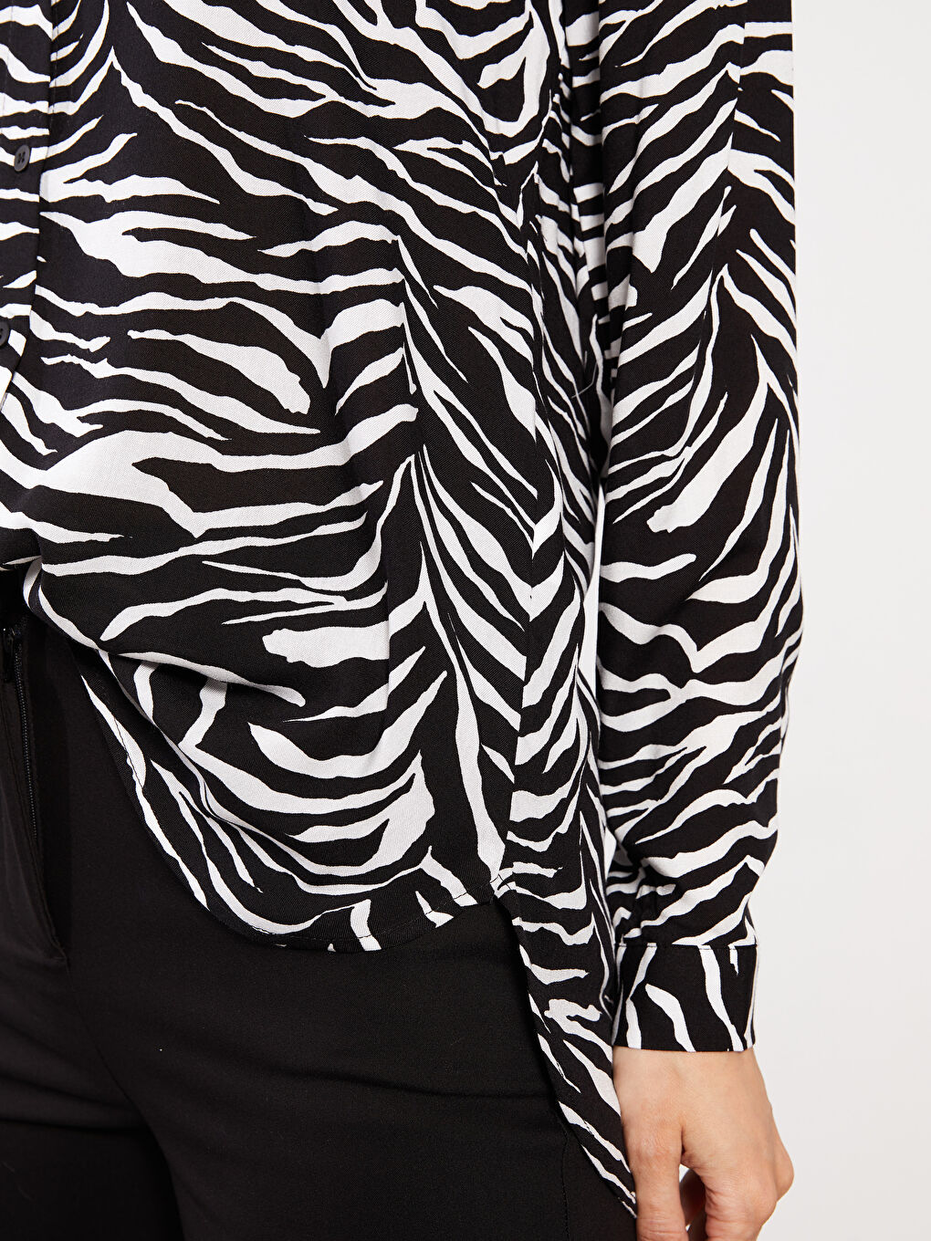 Front Button Closure Patterned Long Sleeve Viscose Women's Shirt-3