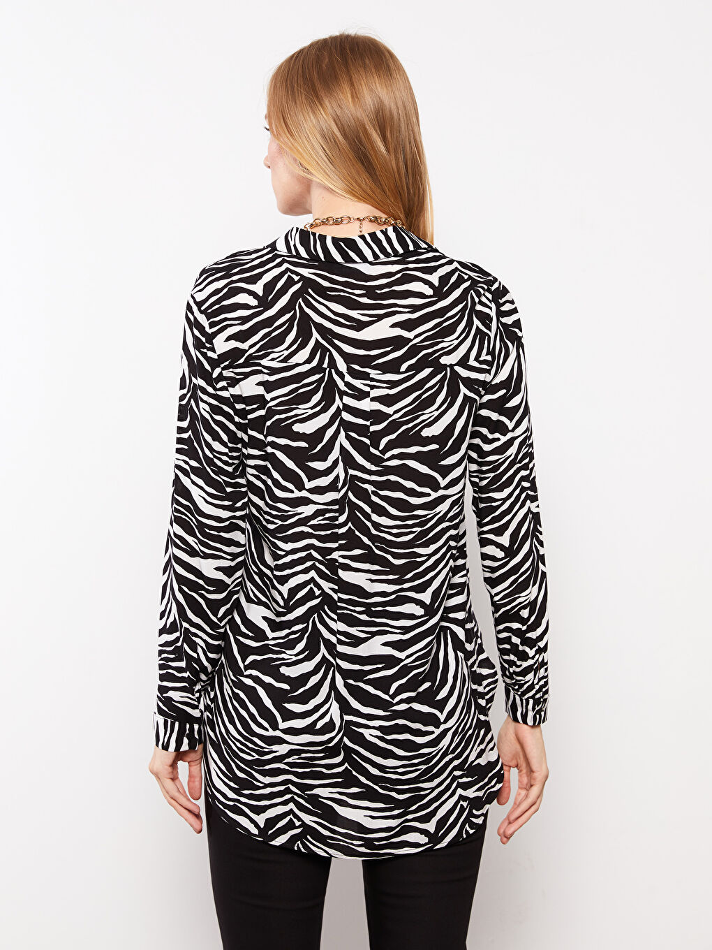 Front Button Closure Patterned Long Sleeve Viscose Women's Shirt-4