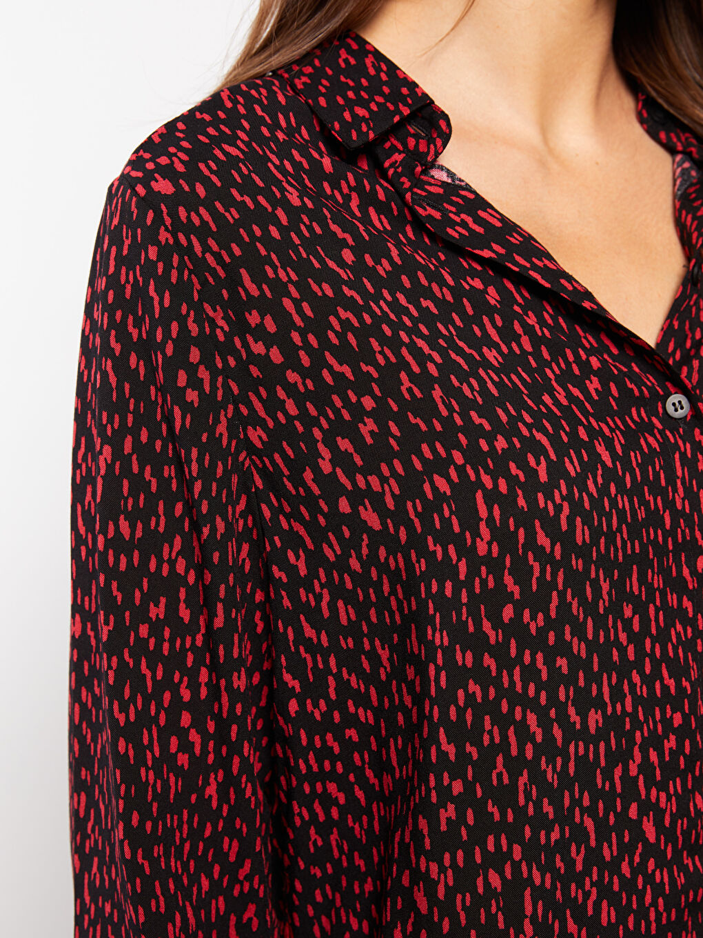 Front Button Closure Patterned Long Sleeve Viscose Women's Shirt-3