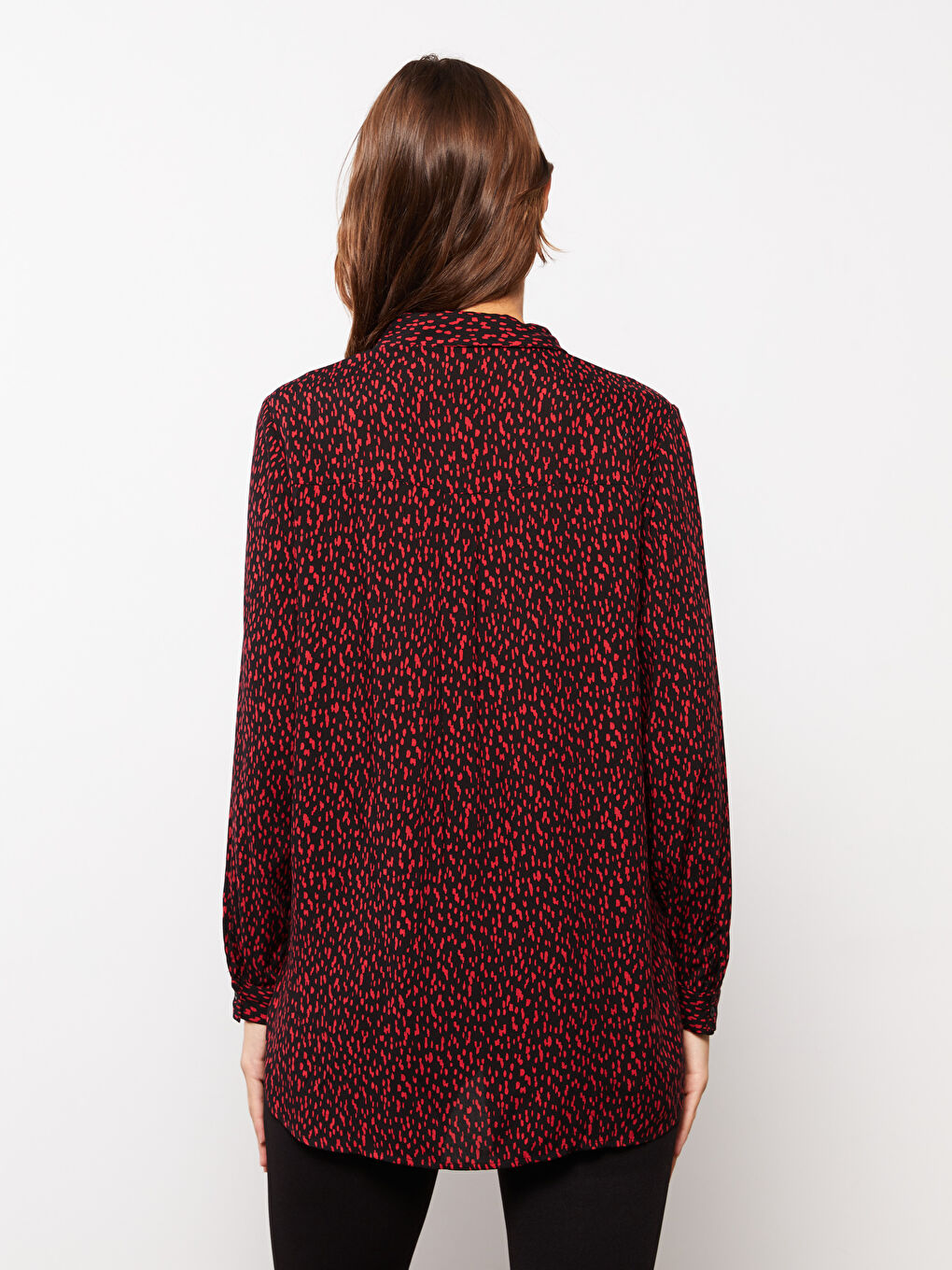 Front Button Closure Patterned Long Sleeve Viscose Women's Shirt-4