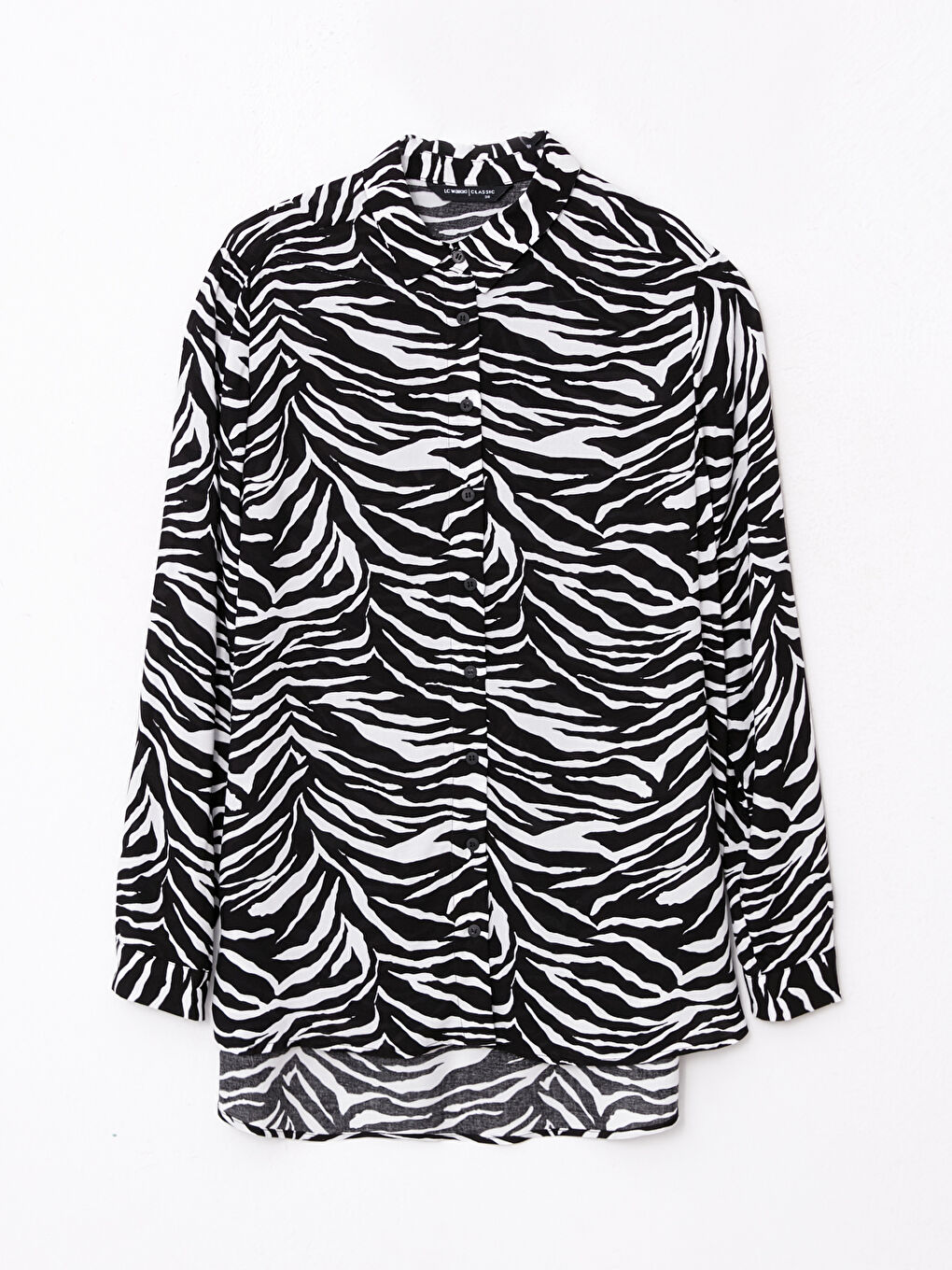 Front Button Closure Patterned Long Sleeve Viscose Women's Shirt-5