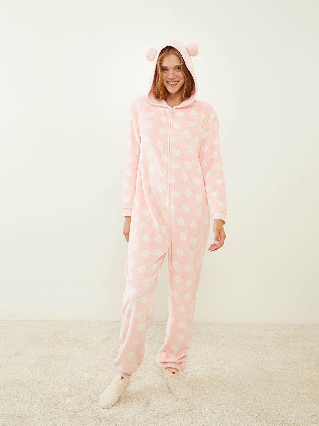 LCW DREAM Hooded Patterned Long Sleeve Women's Jumpsuit -W23860Z8-LSZ