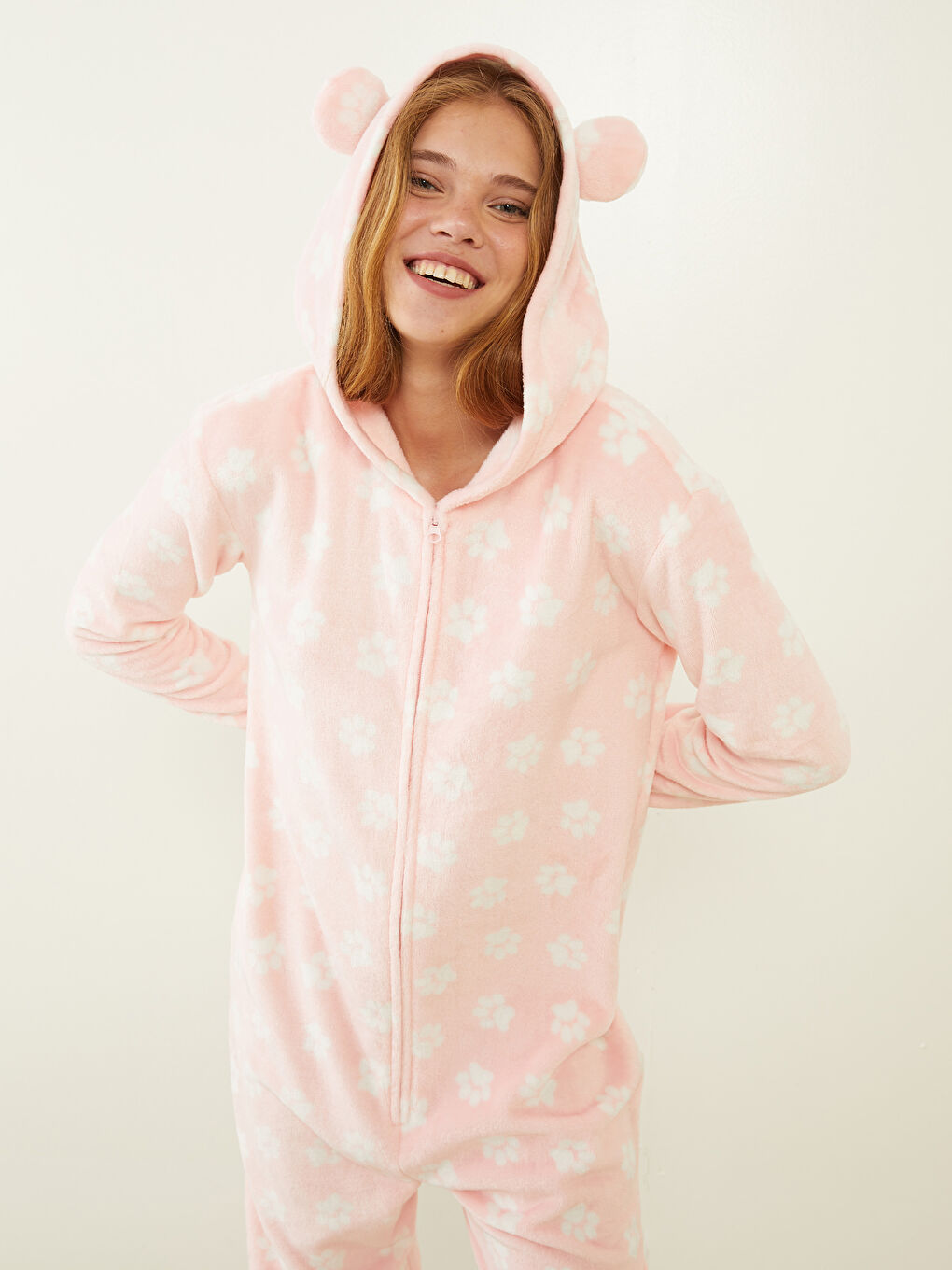 LCW DREAM Hooded Patterned Long Sleeve Women's Jumpsuit -W23860Z8-LSZ