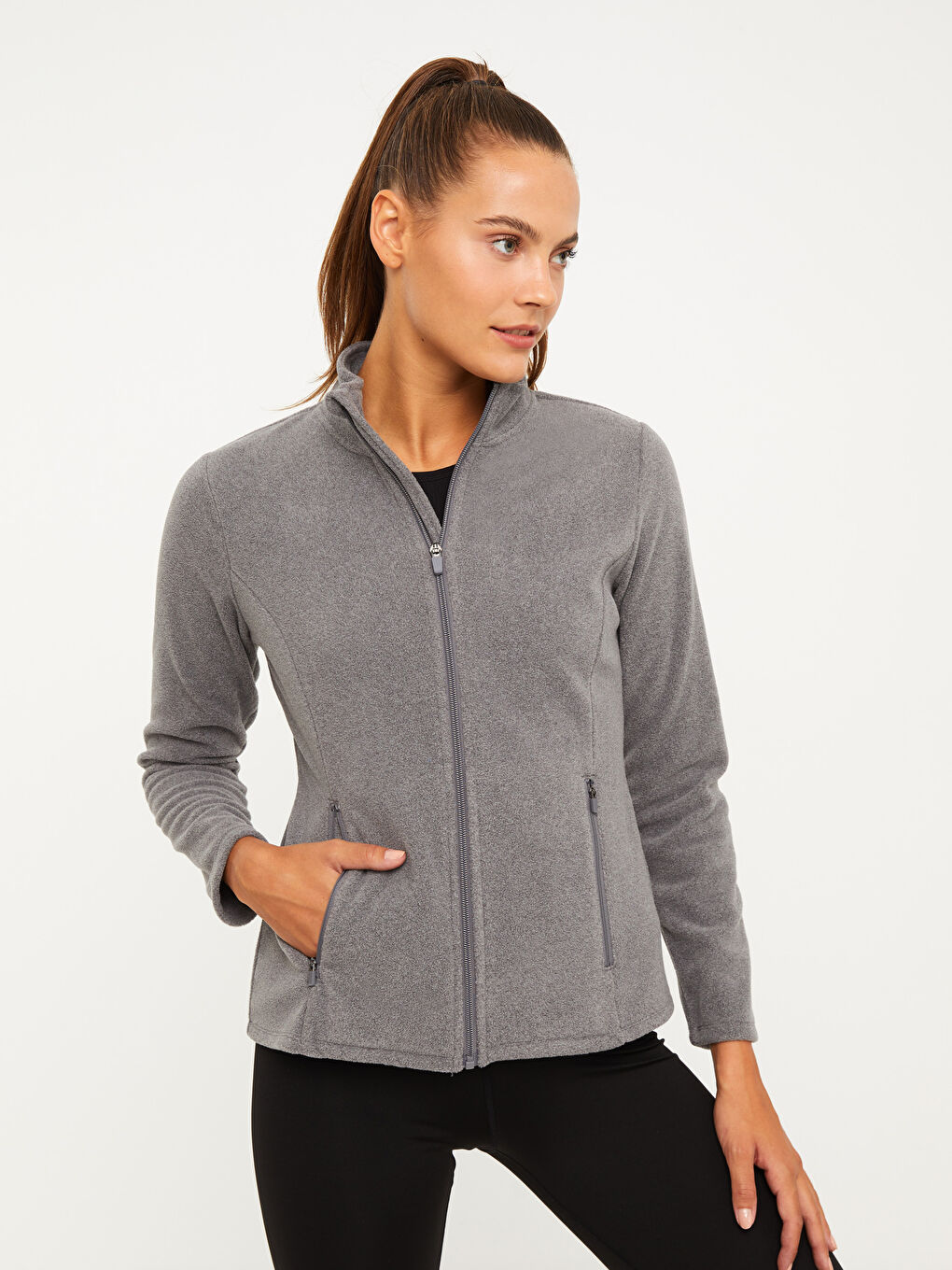 LCW OUTDOOR Stand Up Collar Straight Long Sleeve Fleece Outdoor Women's Cardigan -W23888Z8-LAL