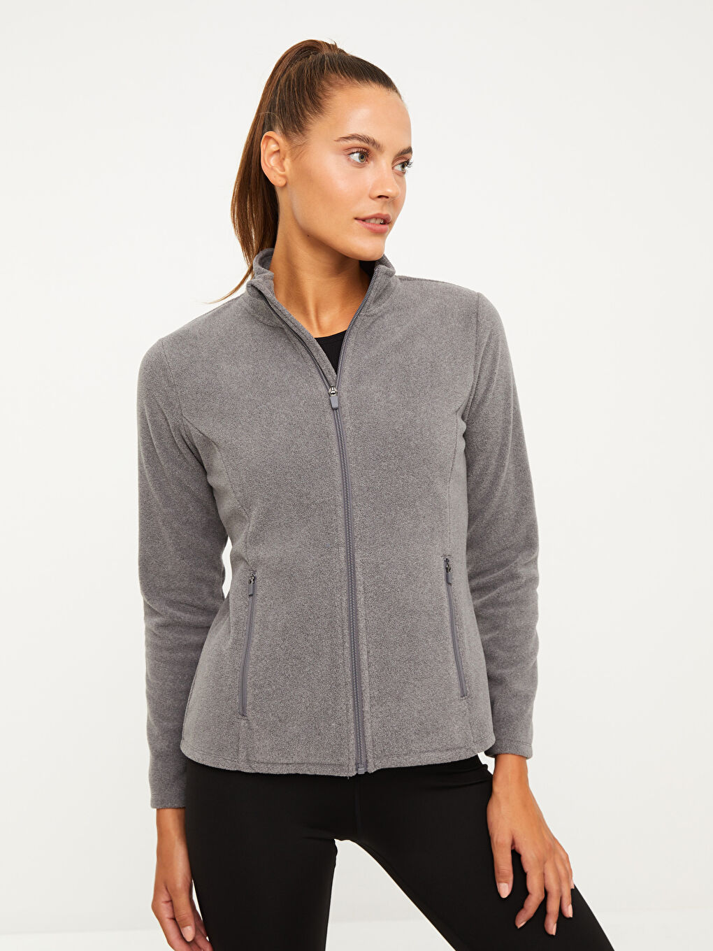 LCW OUTDOOR Stand Up Collar Straight Long Sleeve Fleece Outdoor Women's Cardigan -W23888Z8-LAL