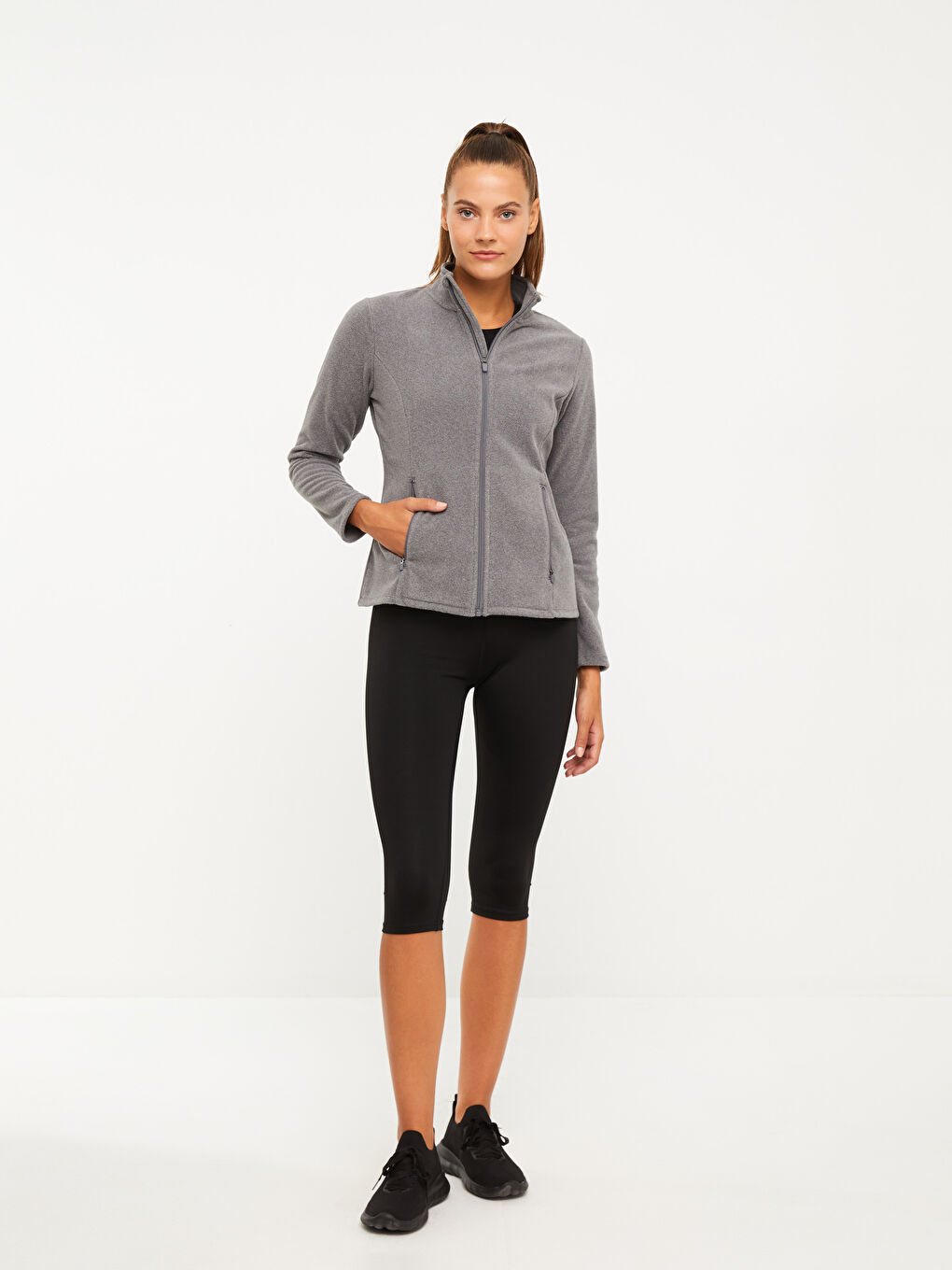 LCW OUTDOOR Stand Up Collar Straight Long Sleeve Fleece Outdoor Women's Cardigan -W23888Z8-LAL