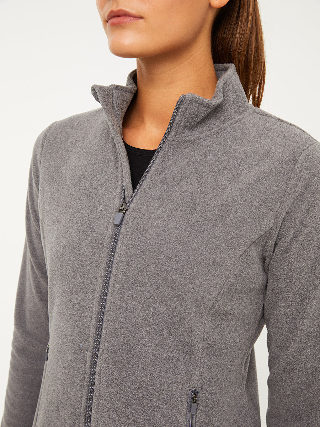 LCW OUTDOOR Stand Up Collar Straight Long Sleeve Fleece Outdoor Women's Cardigan -W23888Z8-LAL