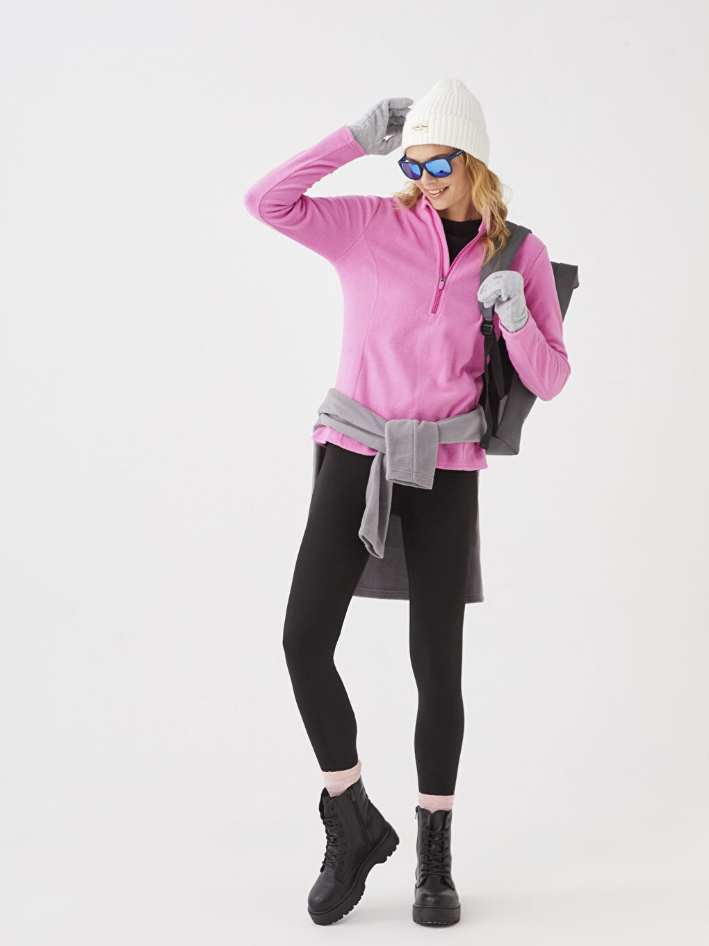 Funnel Neck Plain Long Sleeve Women's Sweatshirt-4