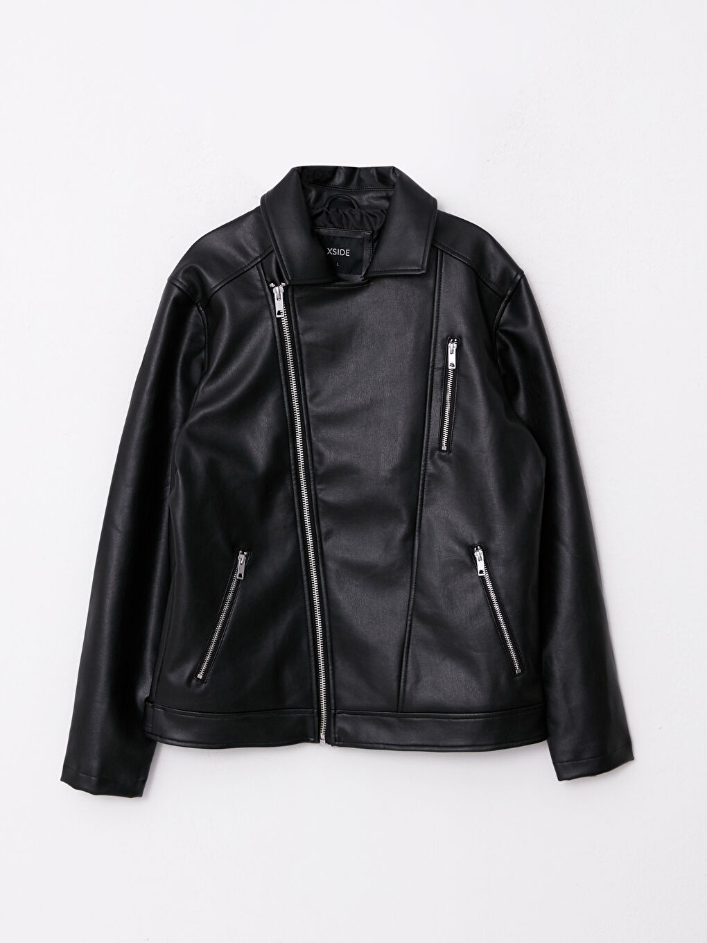 Siyah Slim Fit Gömlek Yaka Erkek Deri Görünümlü Mont-6