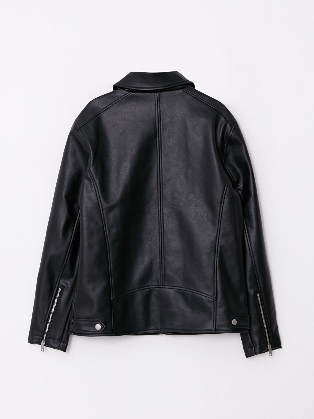 Siyah Slim Fit Gömlek Yaka Erkek Deri Görünümlü Mont-7