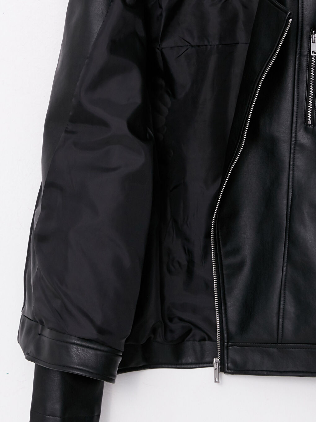 Siyah Slim Fit Gömlek Yaka Erkek Deri Görünümlü Mont-8