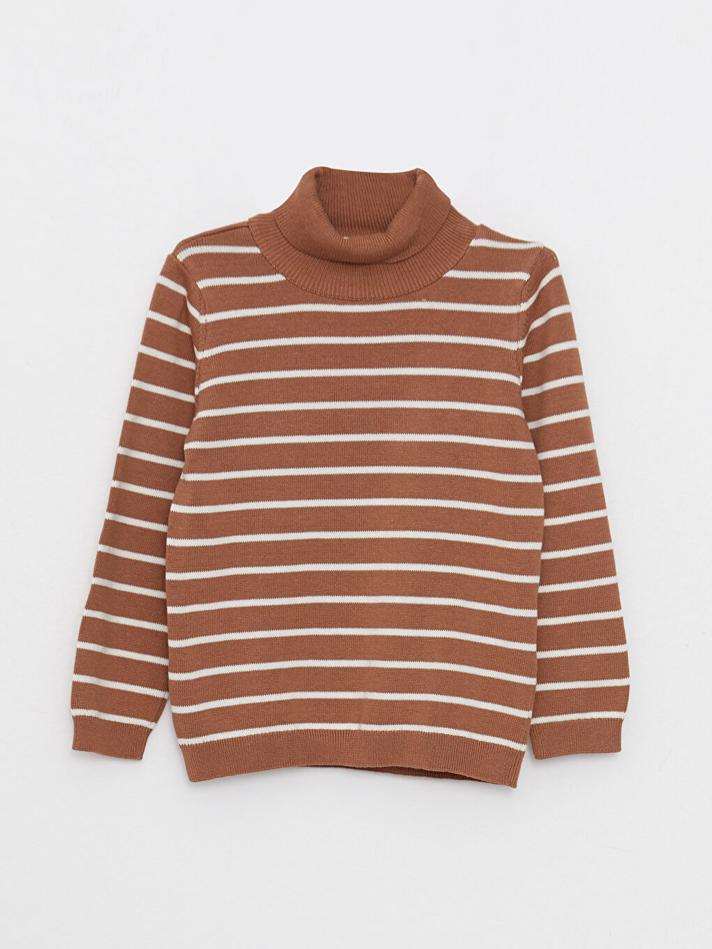 Kahverengi Balıkçı Yaka Uzun Kollu Çizgili Erkek Bebek Triko Kazak