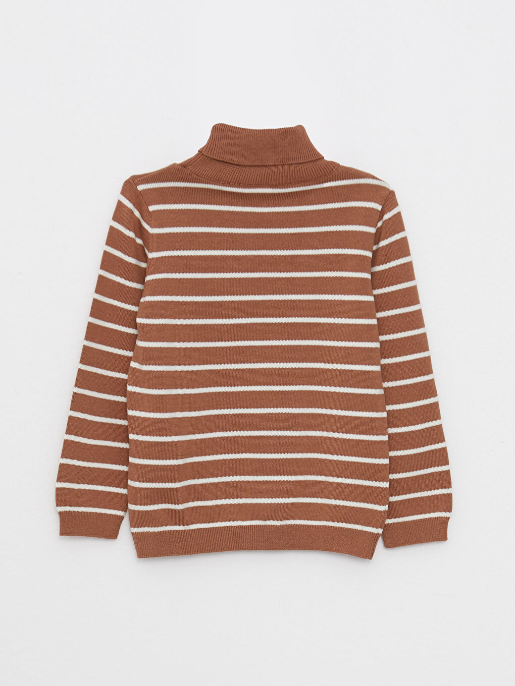 Kahverengi Balıkçı Yaka Uzun Kollu Çizgili Erkek Bebek Triko Kazak-1