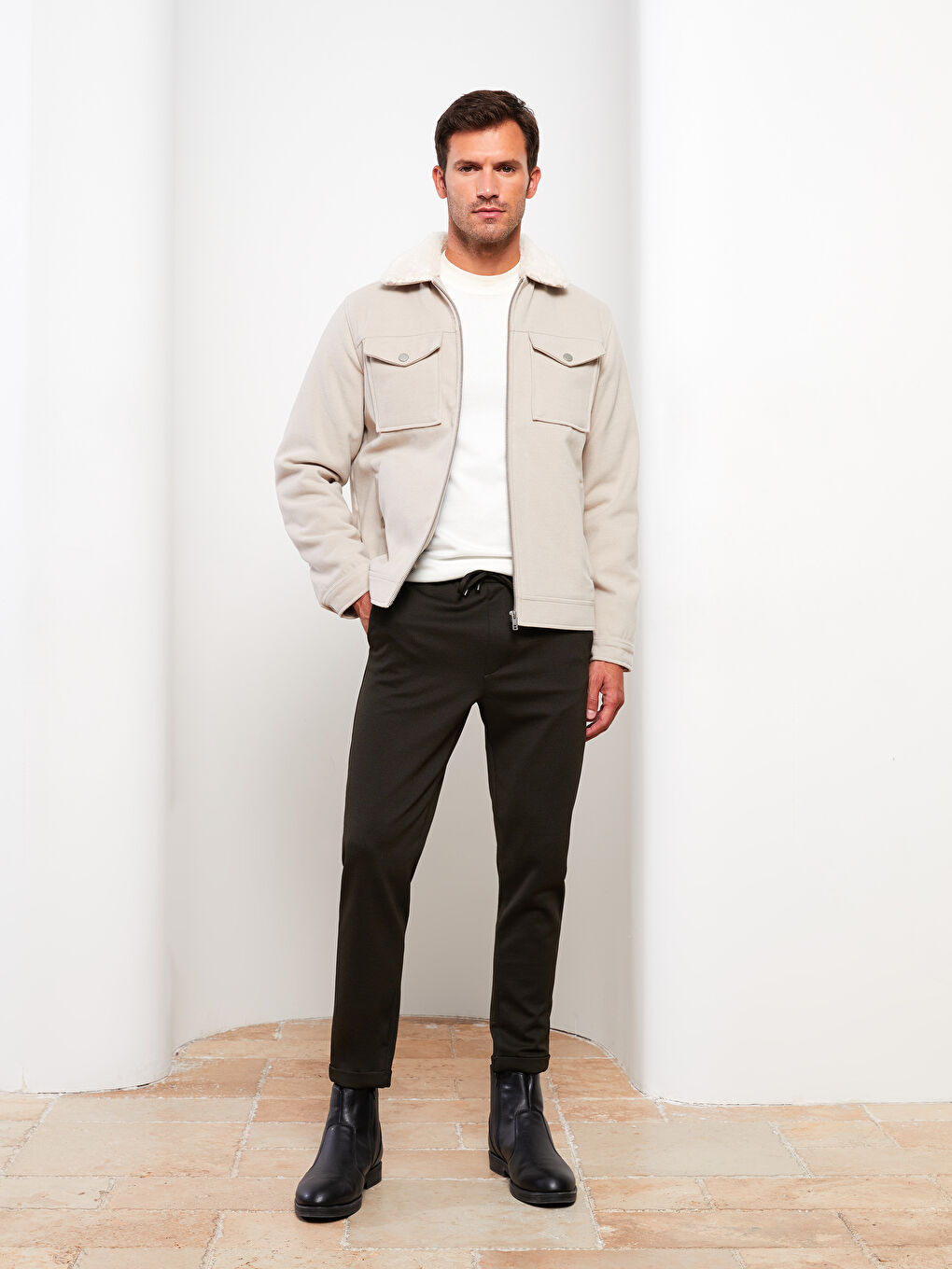 Haki Slim Fit Beli Bağlama Detaylı Erkek Pantolon-1