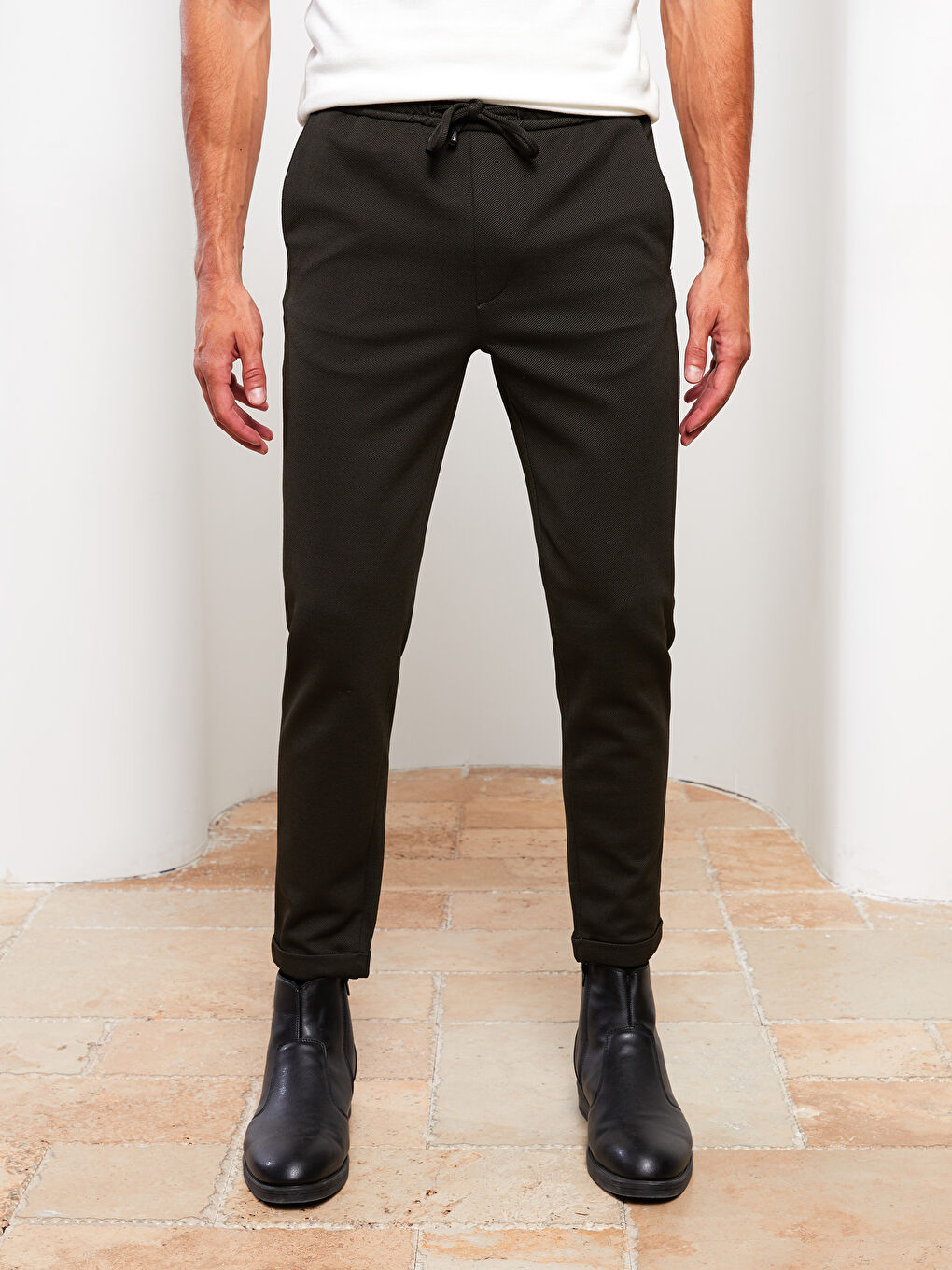 Haki Slim Fit Beli Bağlama Detaylı Erkek Pantolon-2