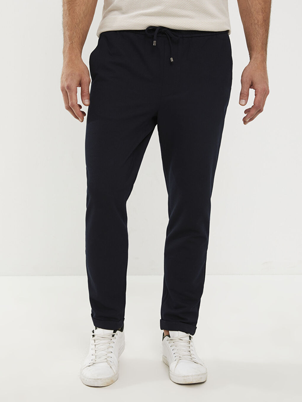 Lacivert Slim Fit Beli Bağlama Detaylı Erkek Pantolon-2