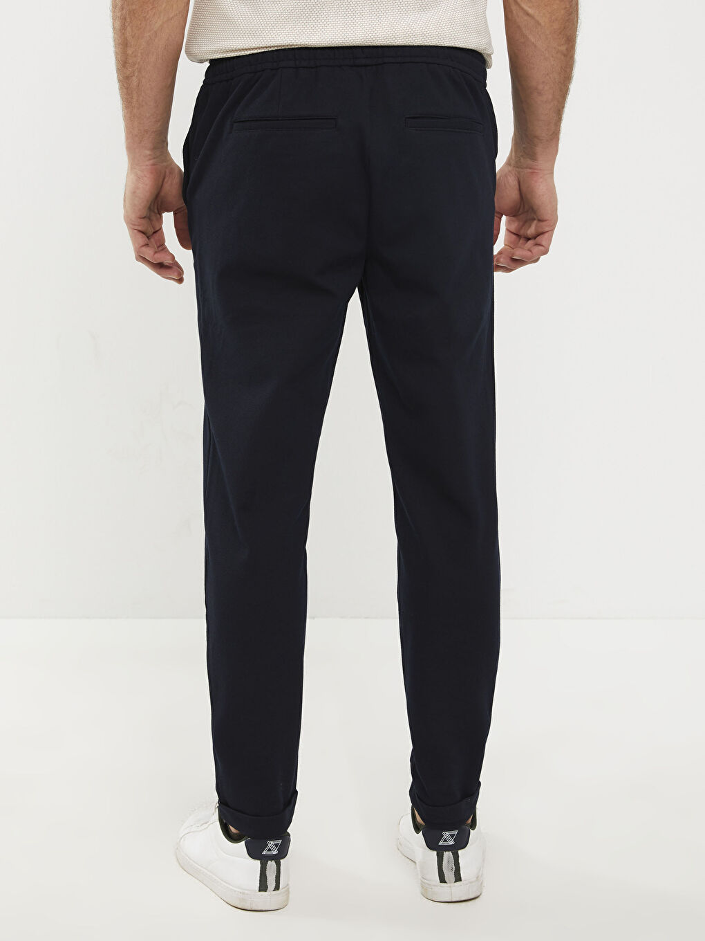 Lacivert Slim Fit Beli Bağlama Detaylı Erkek Pantolon-3