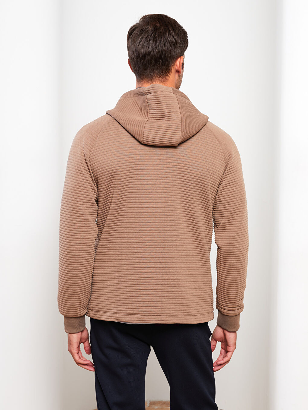 Bej Slim Fit Kapüşonlu Erkek Mont-4