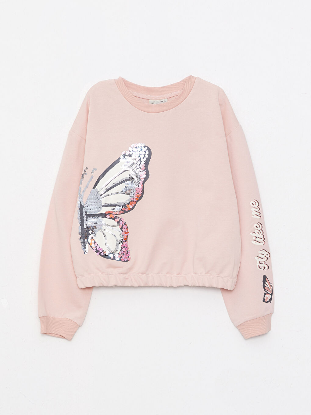Pembe Bisiklet Yaka Baskılı Çift Yönlü Payetli Uzun Kollu Kız Çocuk Sweatshirt ve Eşofman Altı-3