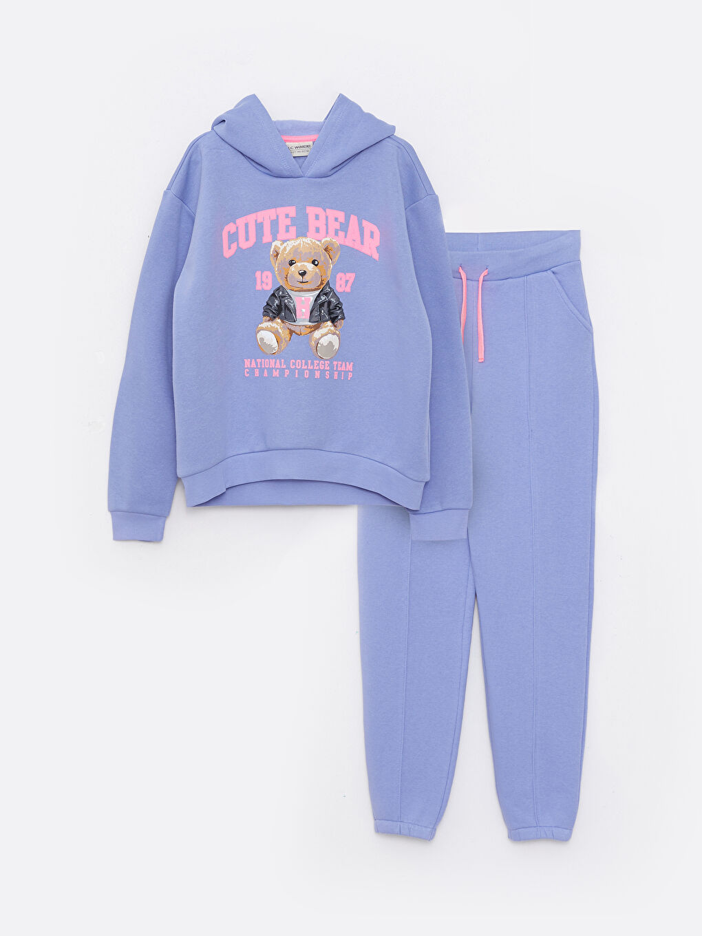 Hooded Printed Long Sleeve Girl Sweatshirt and Sweatpants