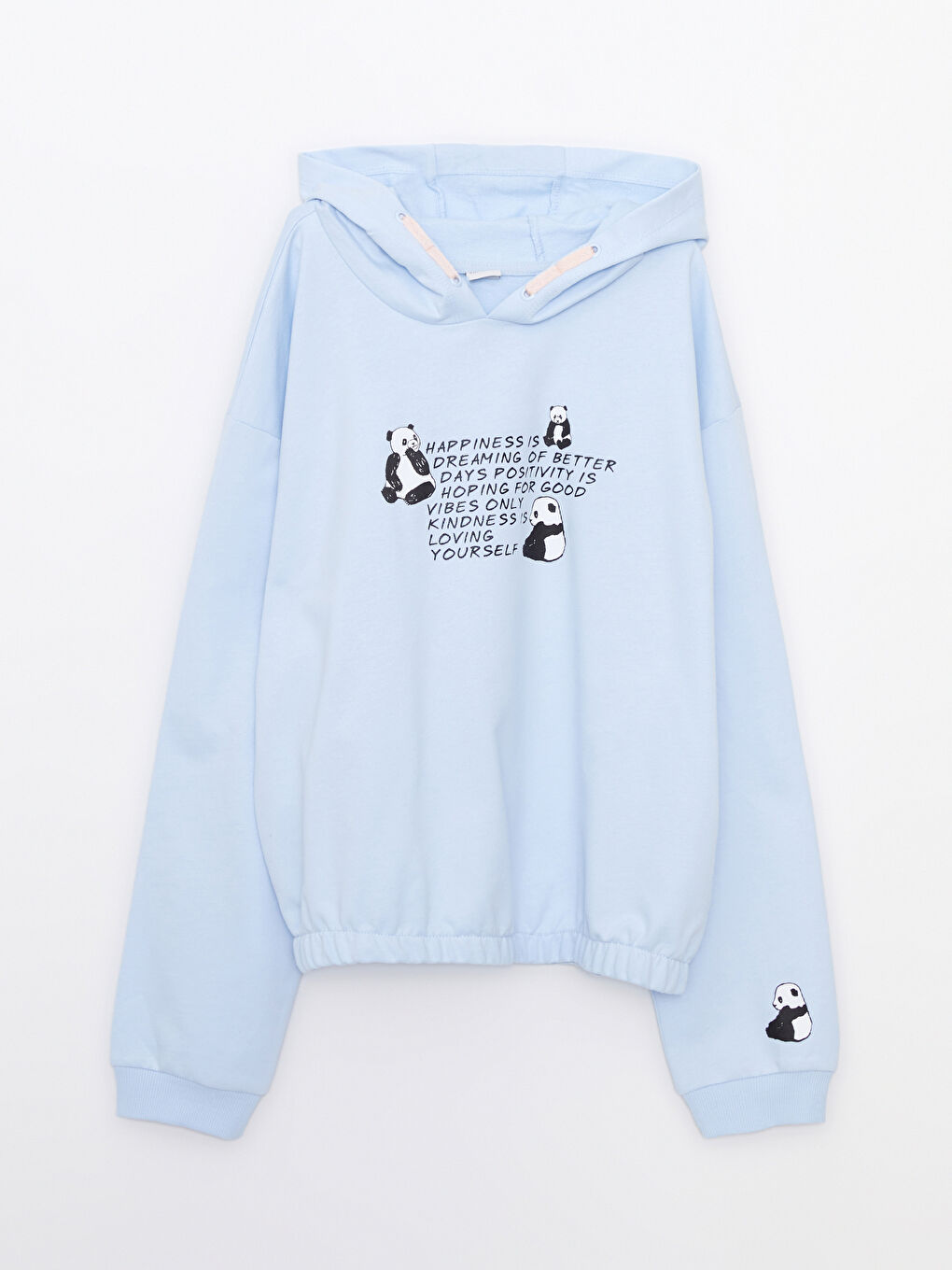 Mavi Kapüşonlu Baskılı Uzun Kollu Kız Çocuk Sweatshirt ve Tayt-1