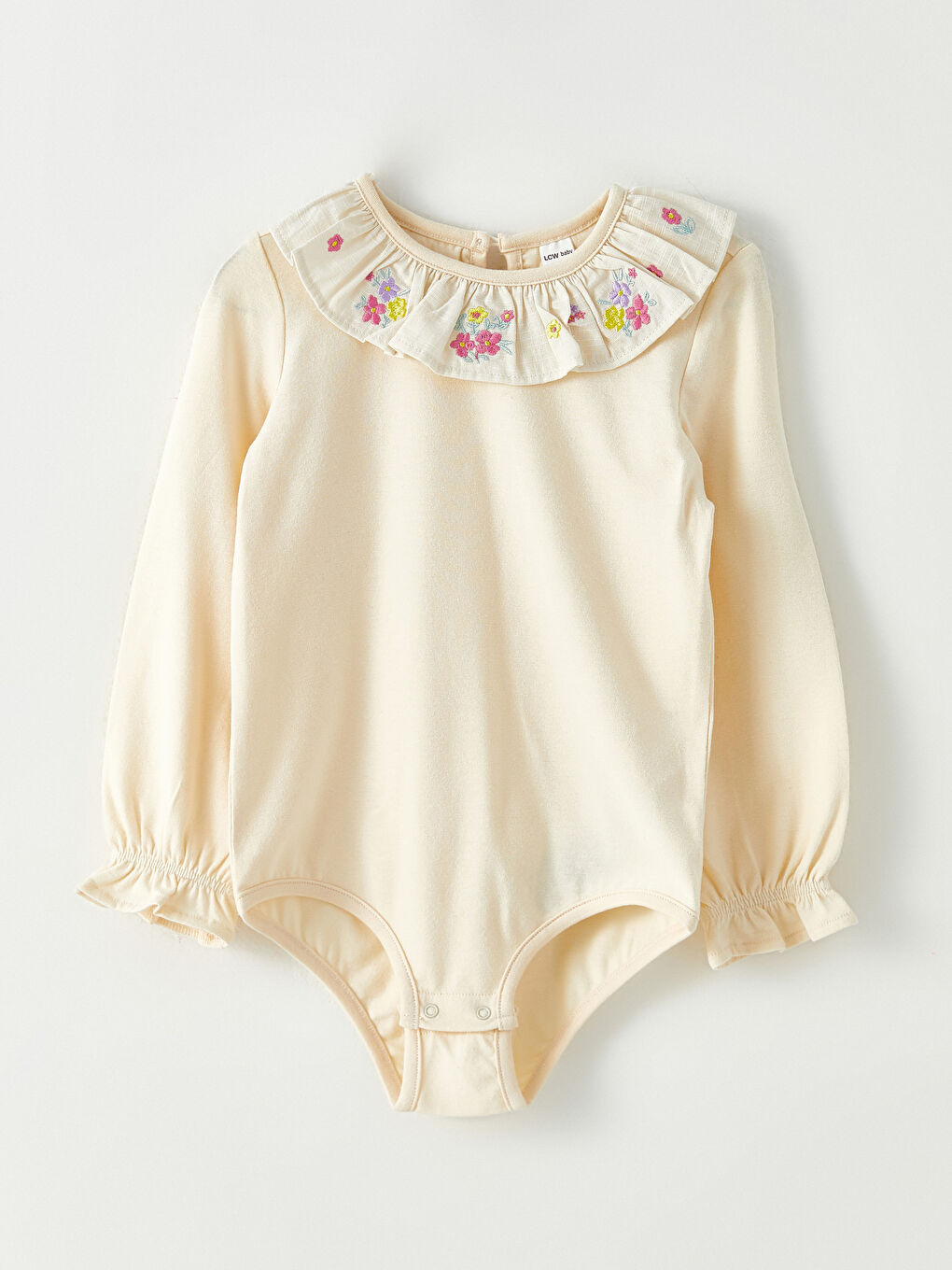 Body Bébé Fille Brodé Manches Longues Col Rond avec Entrejambe à Boutons-Pression