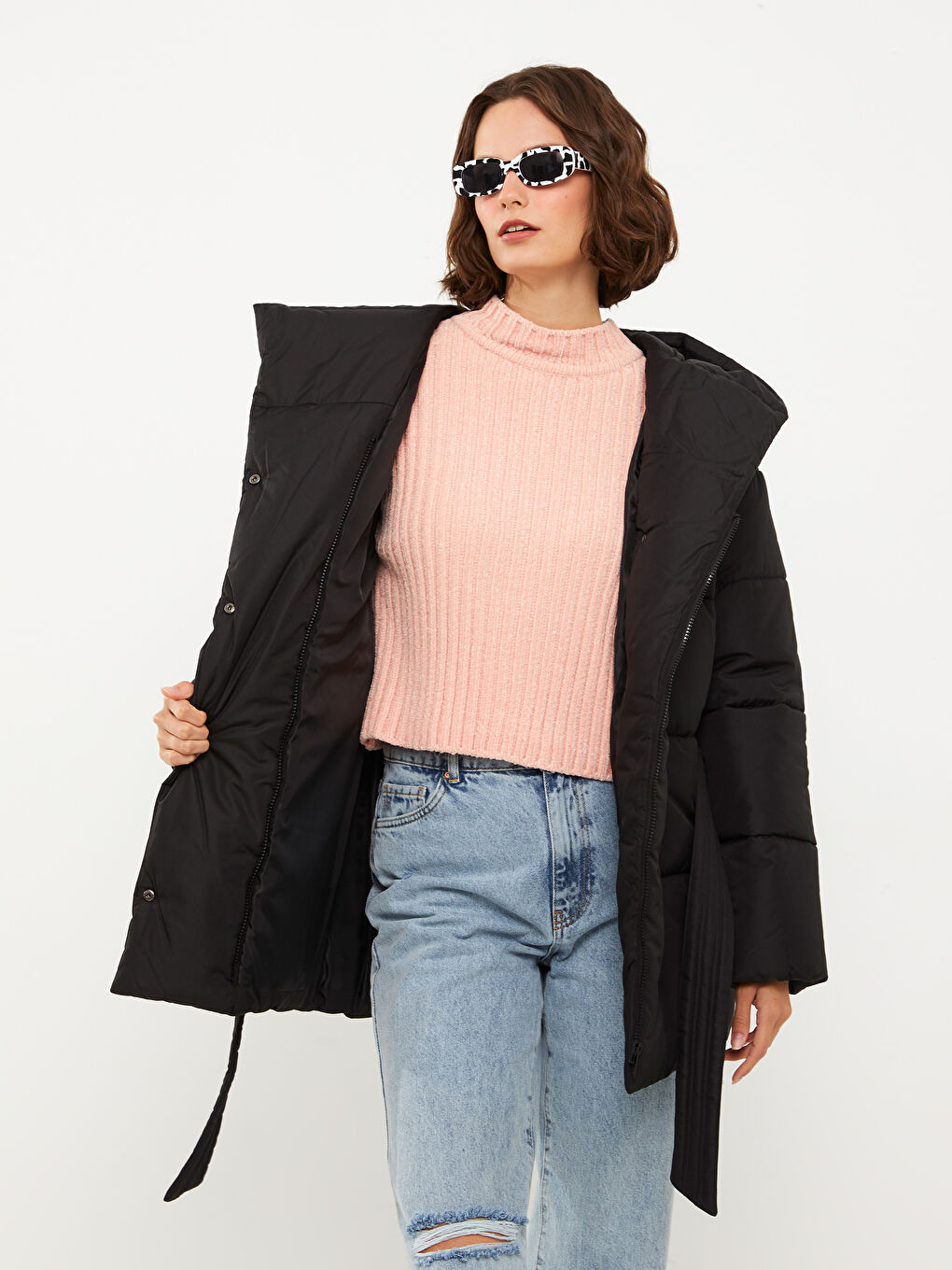 Women's Hooded Plain Puffer Coat-3