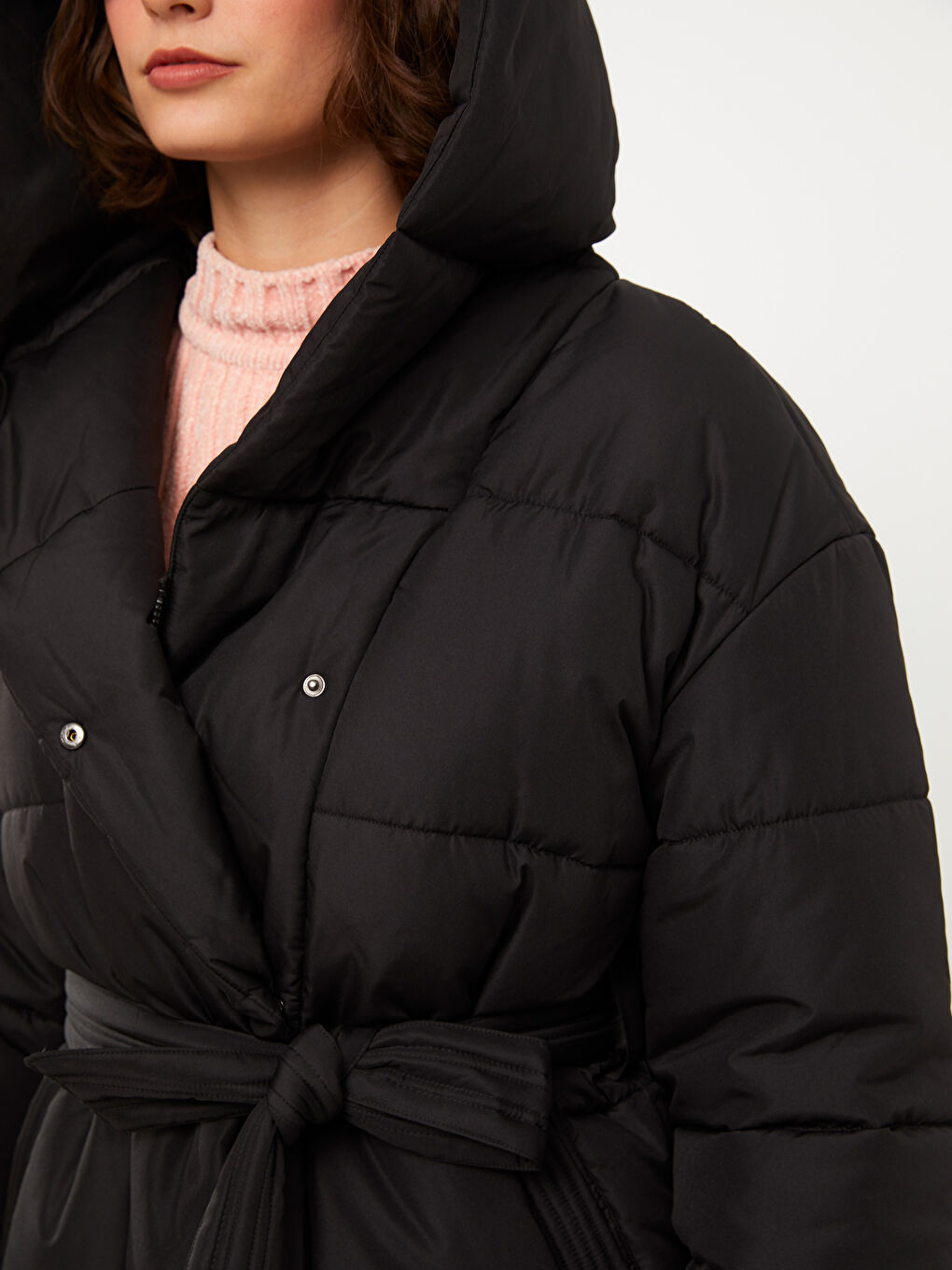 Women's Hooded Plain Puffer Coat-4