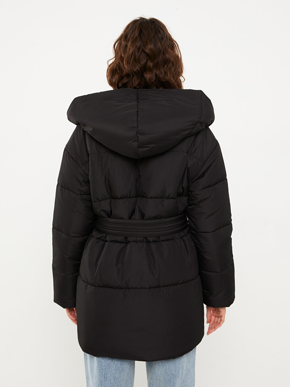 Women's Hooded Plain Puffer Coat-5