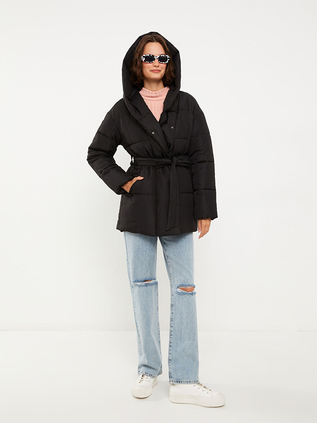Women's Hooded Plain Puffer Coat-2