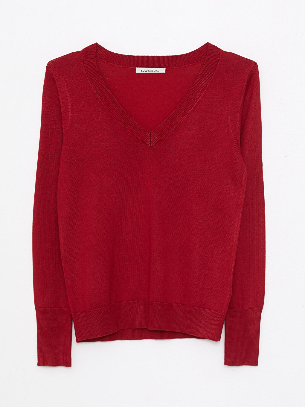 V Neck Plain Long Sleeve Women's Knitwear Sweater -W24074Z8-HQR