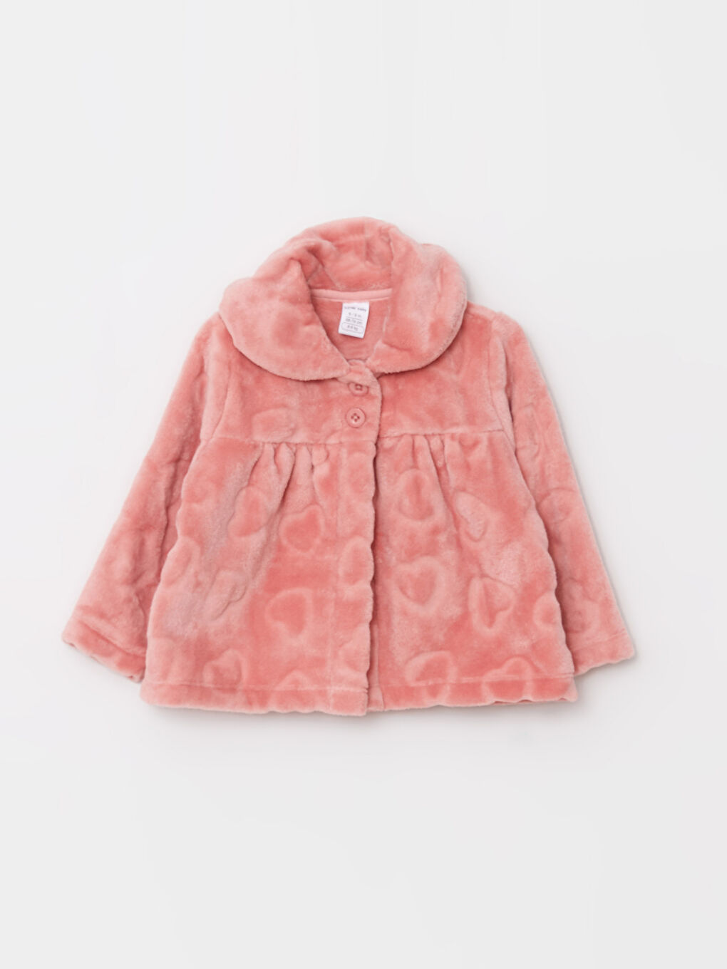 Pembe Bebe Yaka Uzun Kollu Kendinden Desenli Pelüş Kız Bebek Hırka