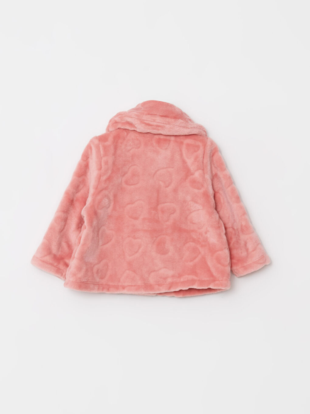 Pembe Bebe Yaka Uzun Kollu Kendinden Desenli Pelüş Kız Bebek Hırka-1