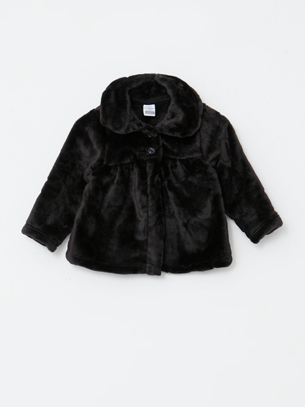 Siyah Bebe Yaka Uzun Kollu Kendinden Desenli Pelüş Kız Bebek Hırka