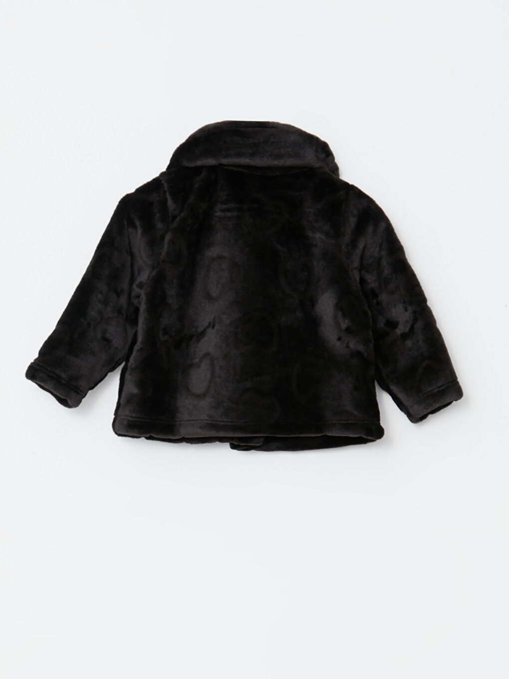 Siyah Bebe Yaka Uzun Kollu Kendinden Desenli Pelüş Kız Bebek Hırka-1