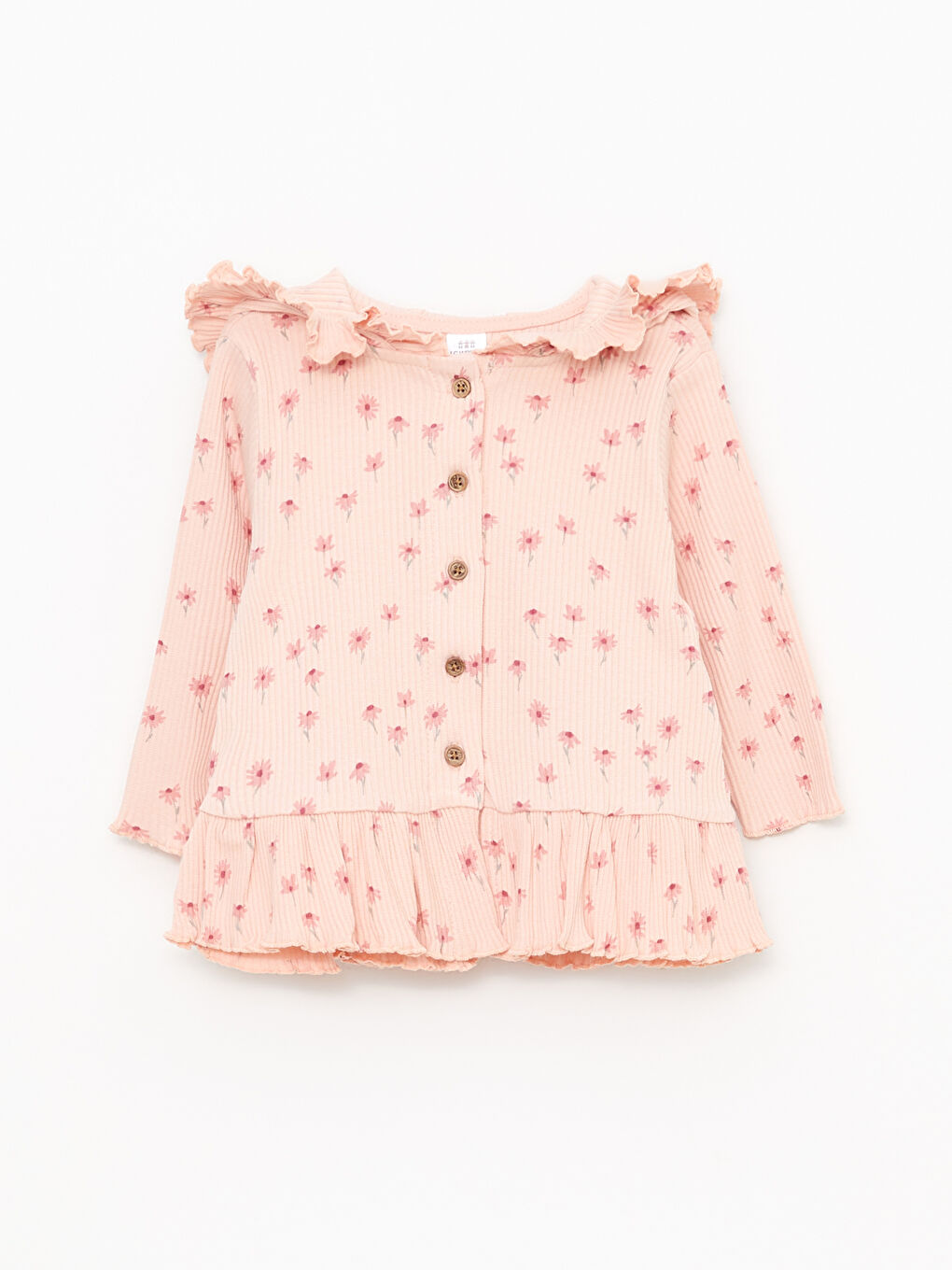 Kapüşonlu Uzun Kollu Baskılı Pamuklu Kız Bebek Hırka ve Tayt 2'li Takım-1