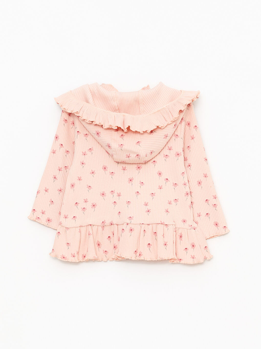 Kapüşonlu Uzun Kollu Baskılı Pamuklu Kız Bebek Hırka ve Tayt 2'li Takım-3