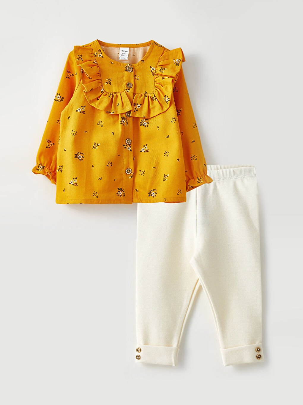 Crew Neck Long Sleeve Printed Baby Girls' Blouse and Leggings 2 Pack Set