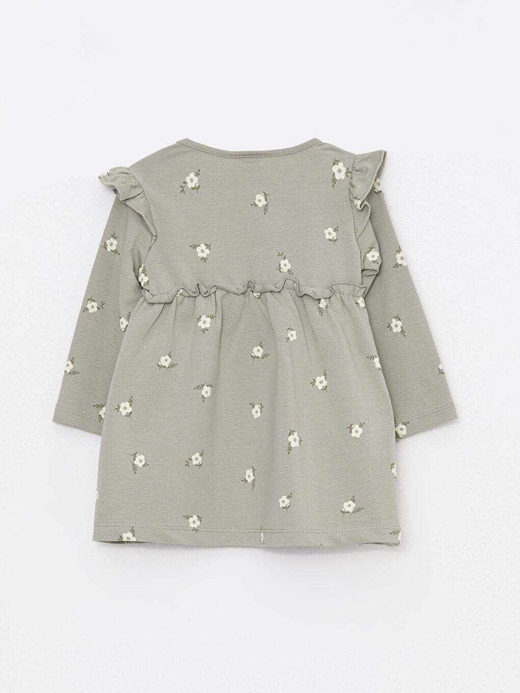 Yeşil Bisiklet Yaka Uzun Kollu Baskılı Kız Bebek Elbise ve Külotlu Çorap 2'li Takım-1