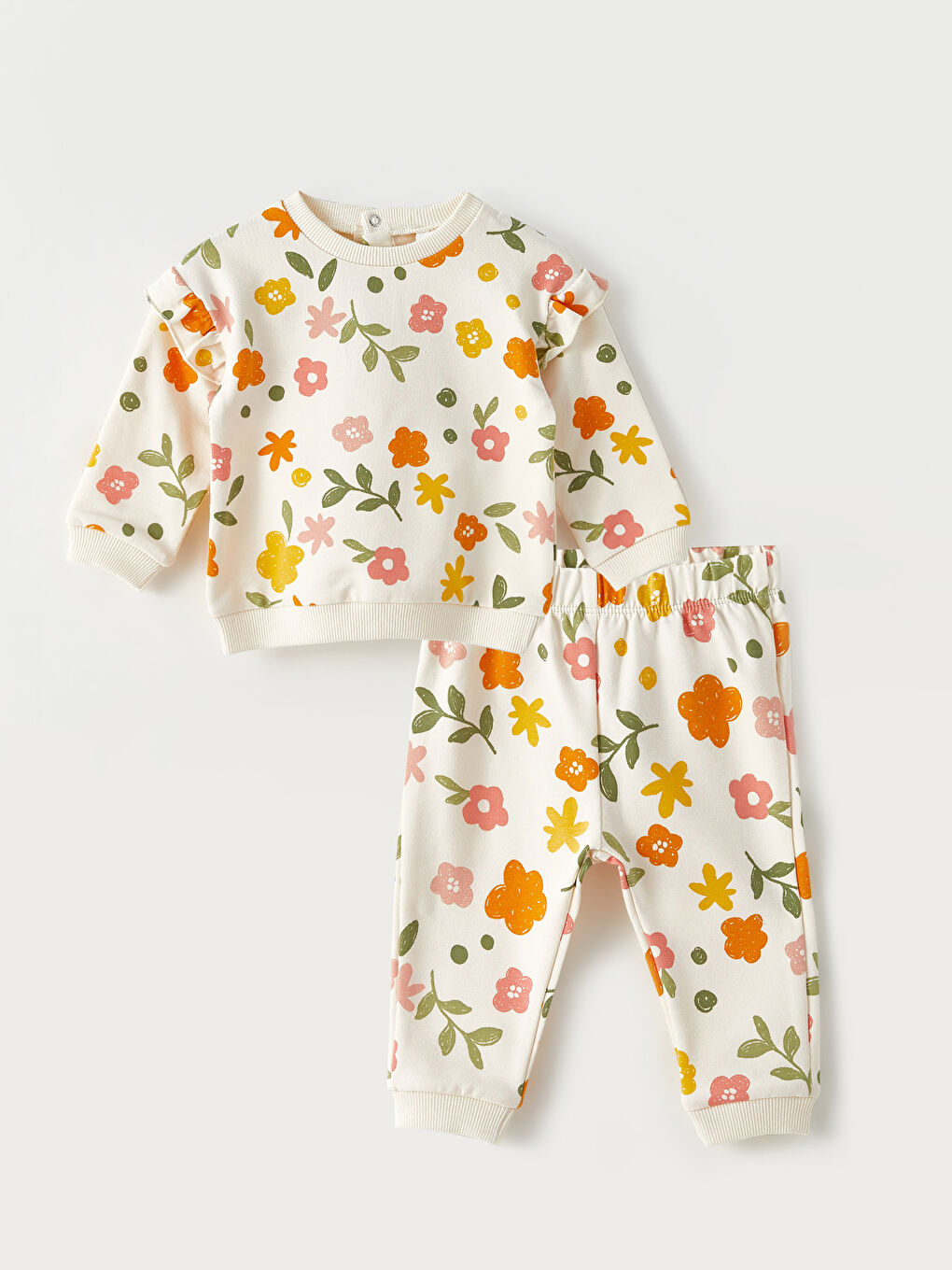 Rundhalsausschnitt Langarm Bedrucktes Baumwolle Baby Mädchen Sweatshirt und Hose 2er-Pack Set