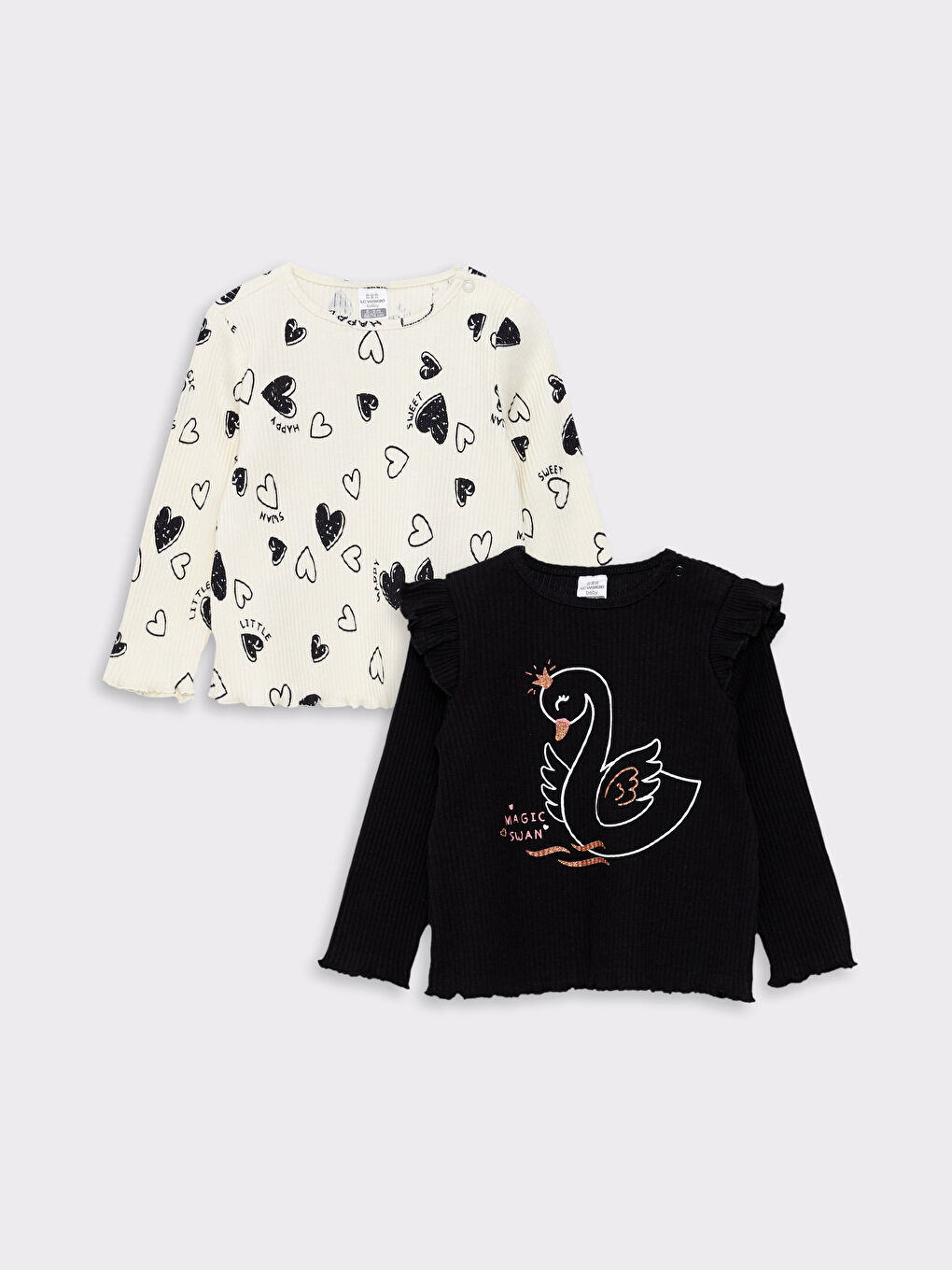 Crew Neck Long Sleeve Printed Cotton Baby Girl Sweatshirt 2-Pack
