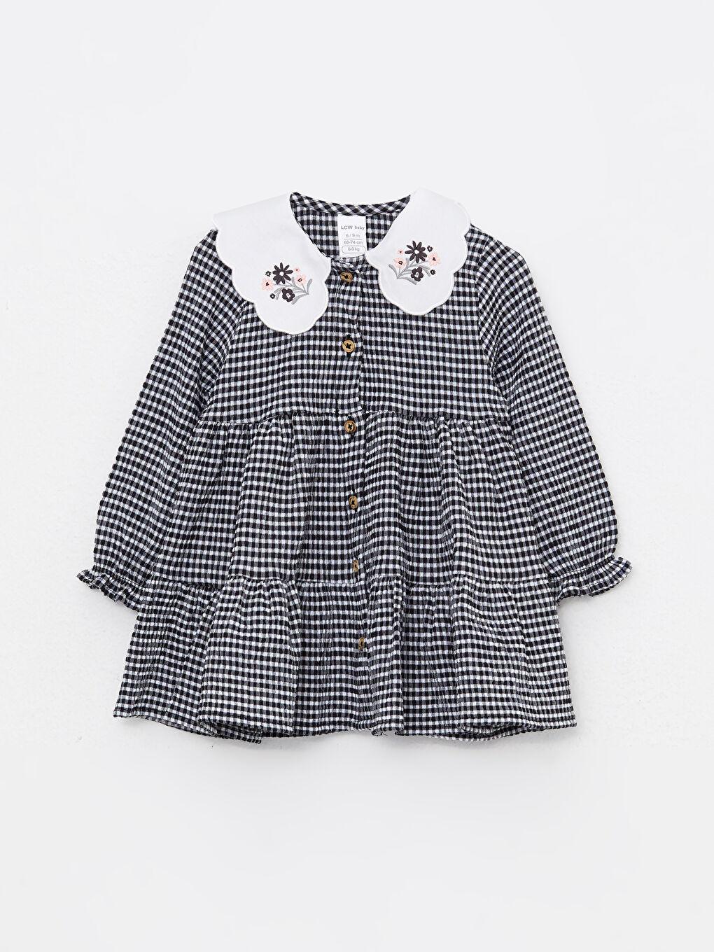 Платье для малышки девочки с длинным рукавом и клетчатым узором, с воротником Питер Пэн