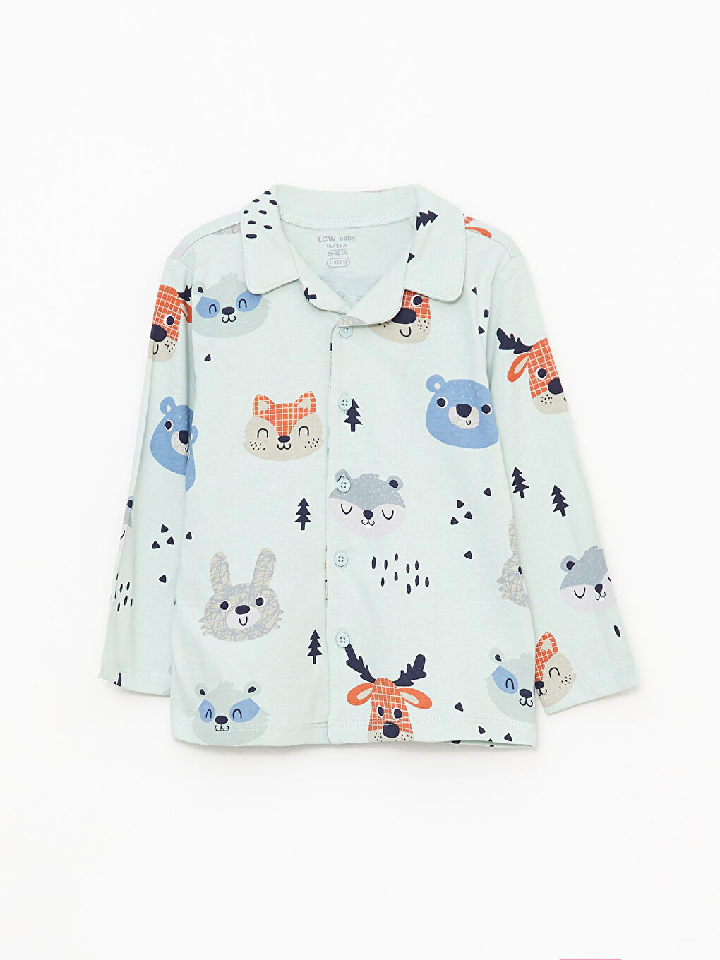 طقم بيجامة أولاد رضع ياقة بولو كم طويل مطبوع قطن-1