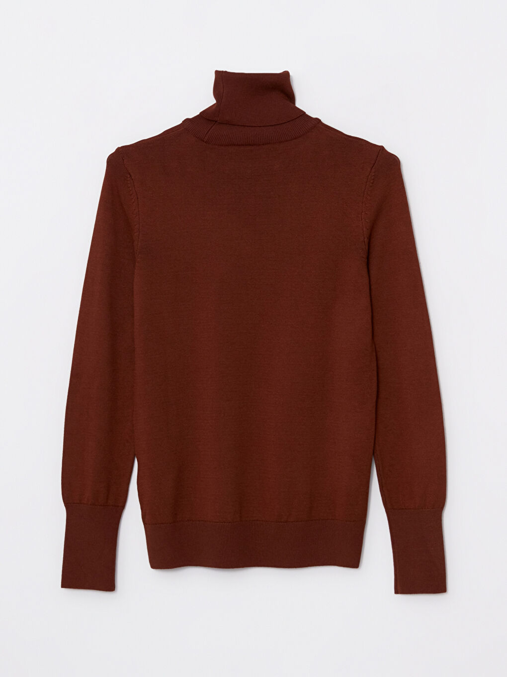 Kahverengi Balıkçı Yaka Düz Uzun Kollu Kadın Triko Kazak-6