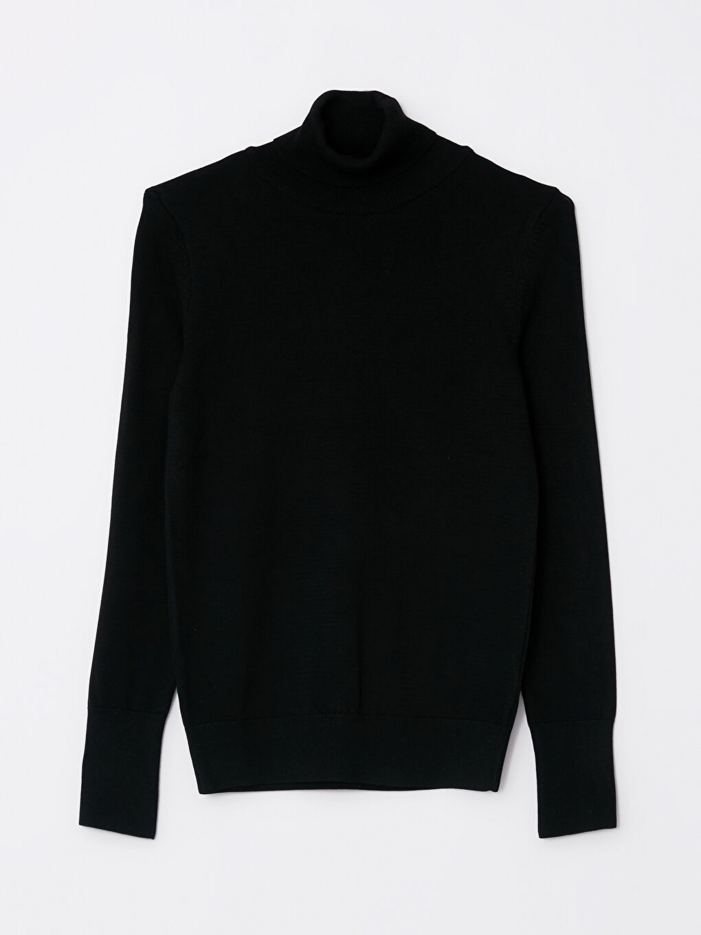 Siyah Balıkçı Yaka Düz Uzun Kollu Kadın Triko Kazak-4