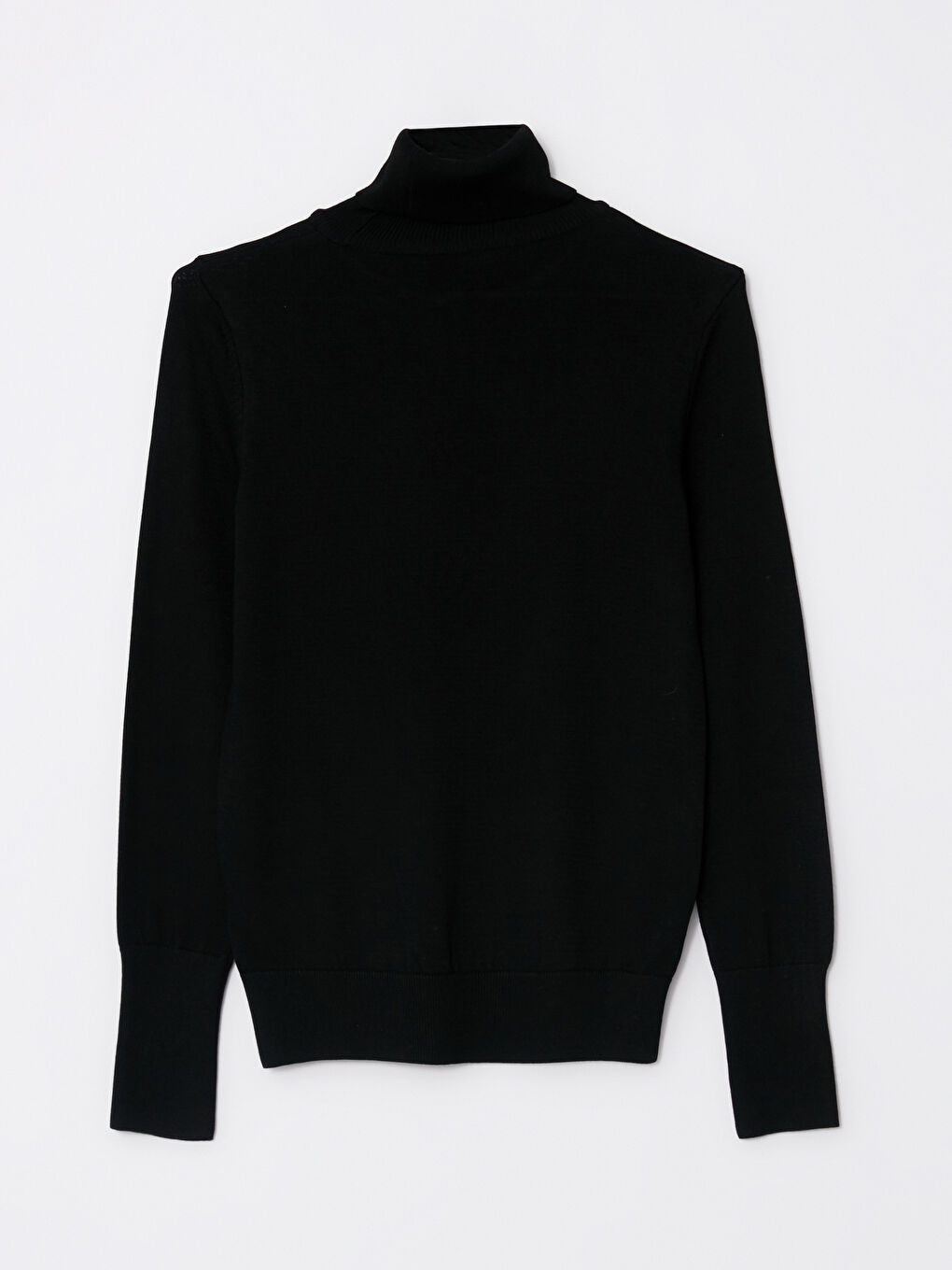 Siyah Balıkçı Yaka Düz Uzun Kollu Kadın Triko Kazak-5