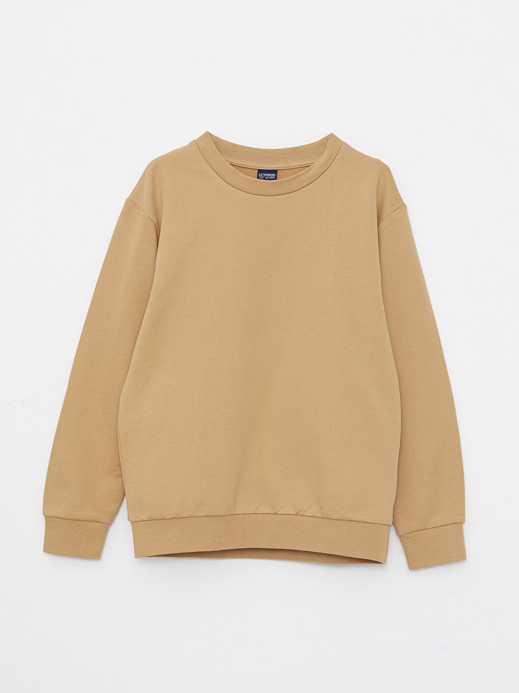 Bej Bisiklet Yaka Basic Uzun Kollu Erkek Çocuk Sweatshirt